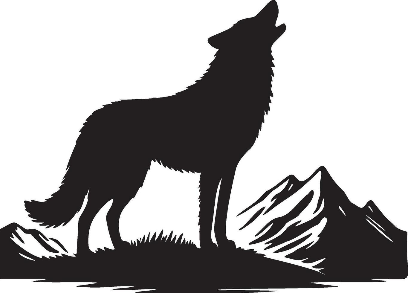 Wolf Roar with Moustains Illustration. vector