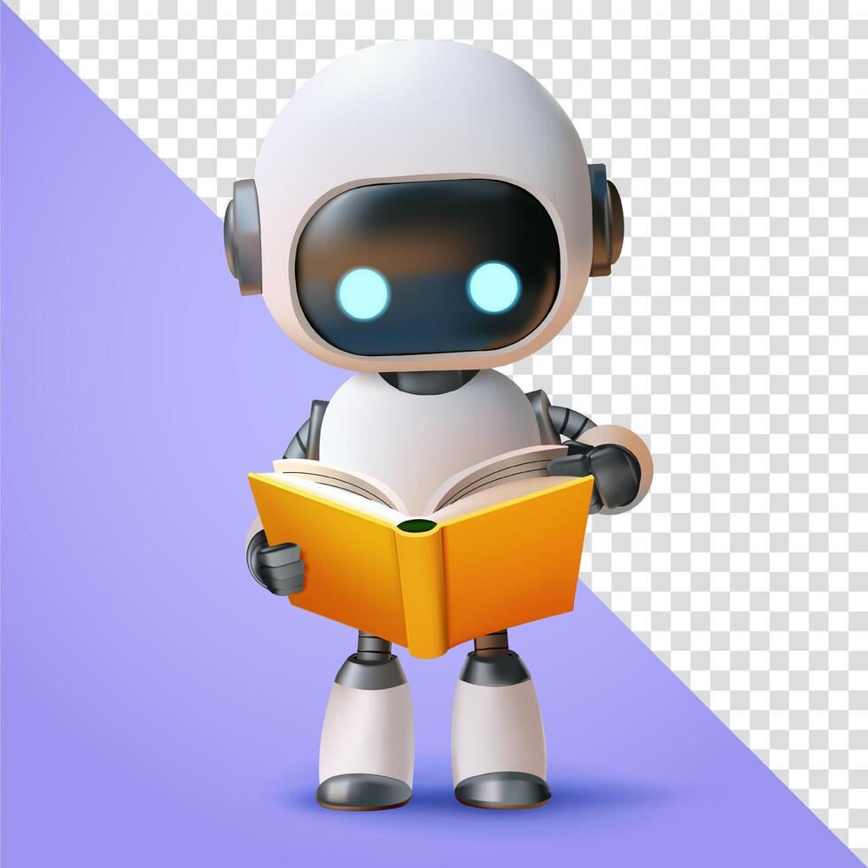 Robot reading a book, 3d. Suitable for technology, learning and design elements vector