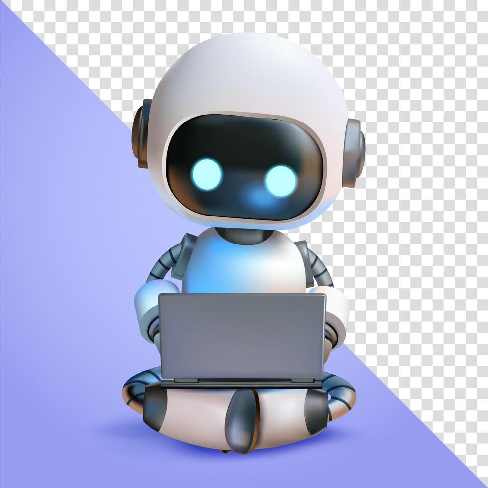 Robot working with laptop, 3d. Suitable for technology, business and design elements vector