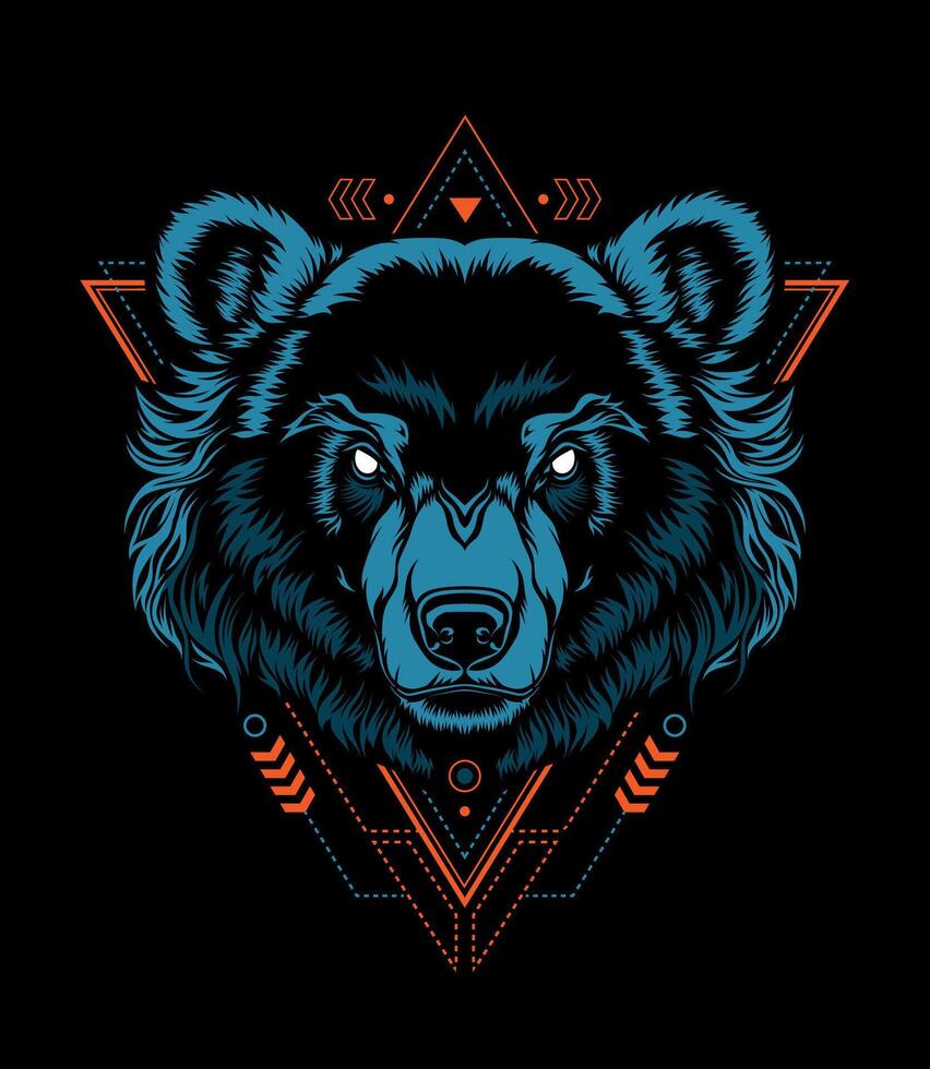 emblem with bear head on black background vector