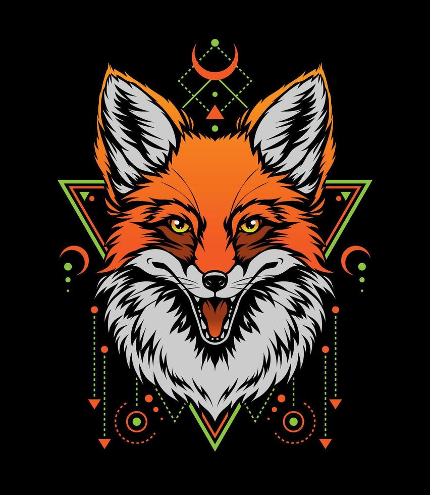 Cute red fox portrait, illustration on black background vector