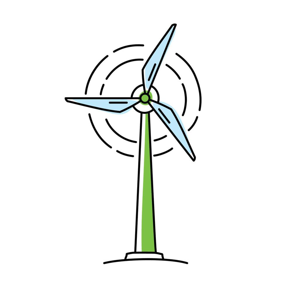 Wind turbine icon in doodle style. Alternative energy illustration vector