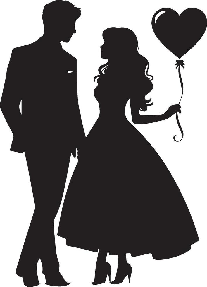 Couple holding heart shaped balloons kissing while exploring city vector