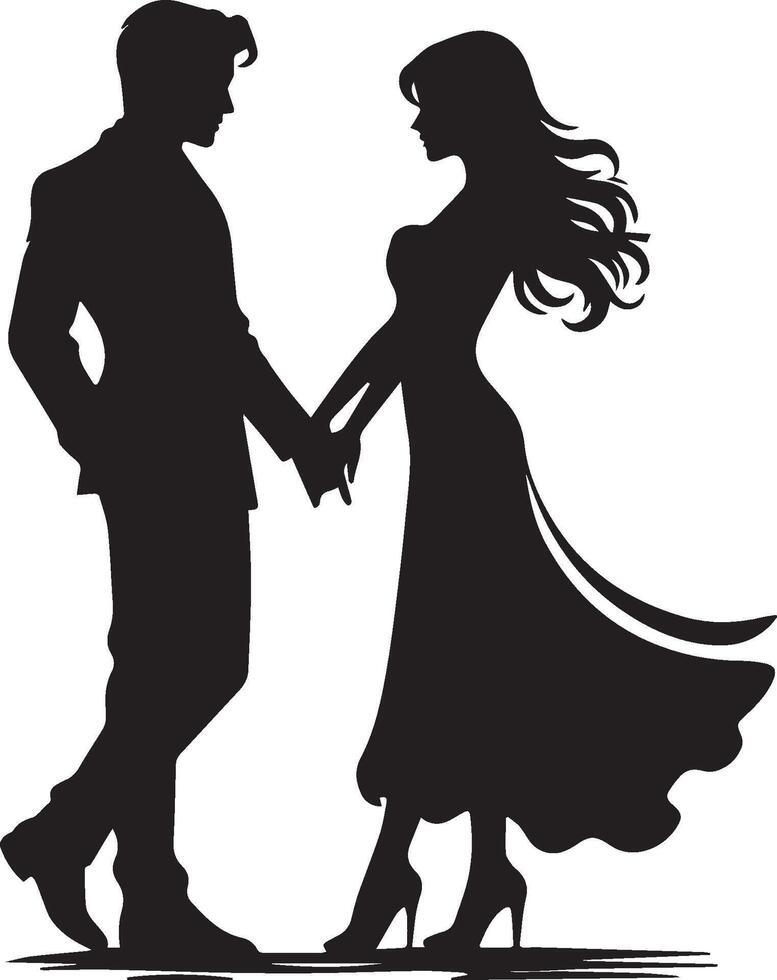Couple holding hands silhouette vector