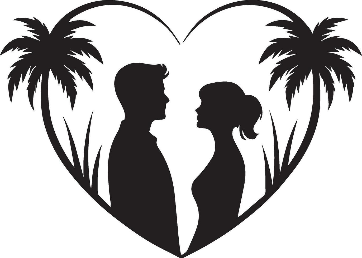 a silhouette of a couple in a heart shape vector