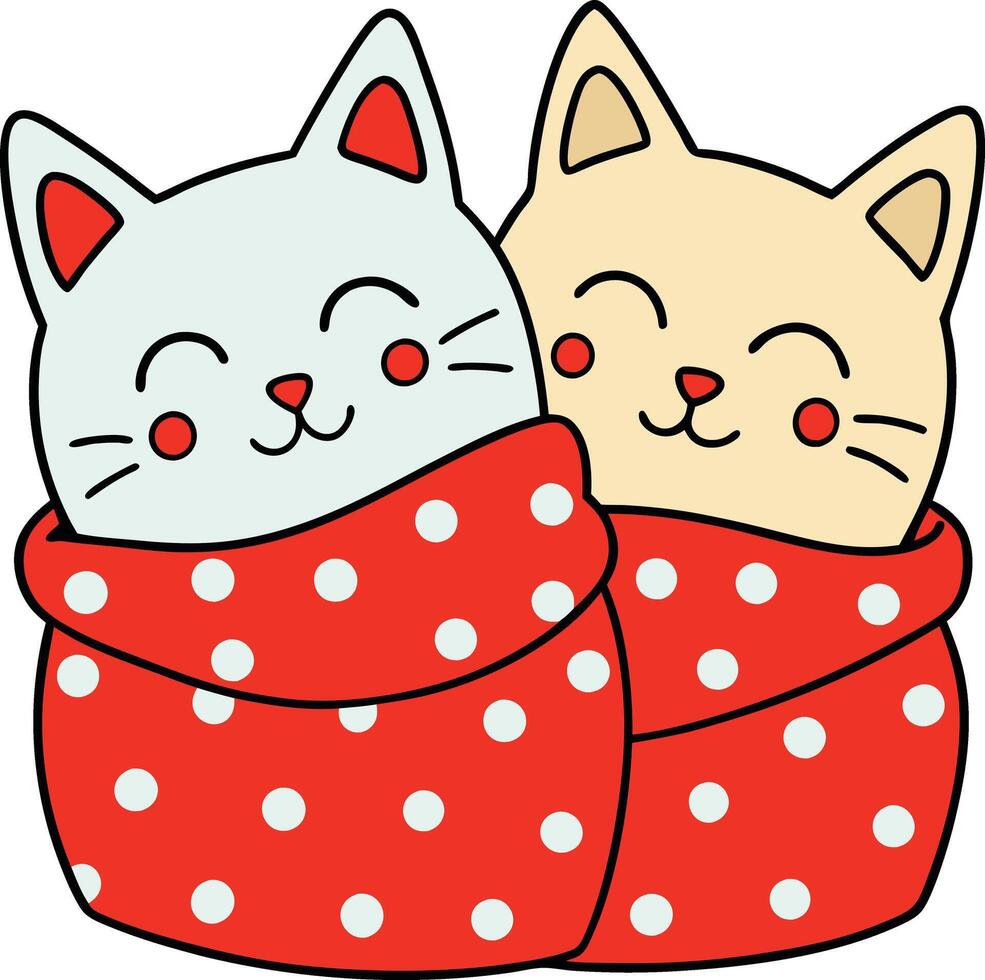 valentines day illustration Two cats are wrapped in a red blanket vector