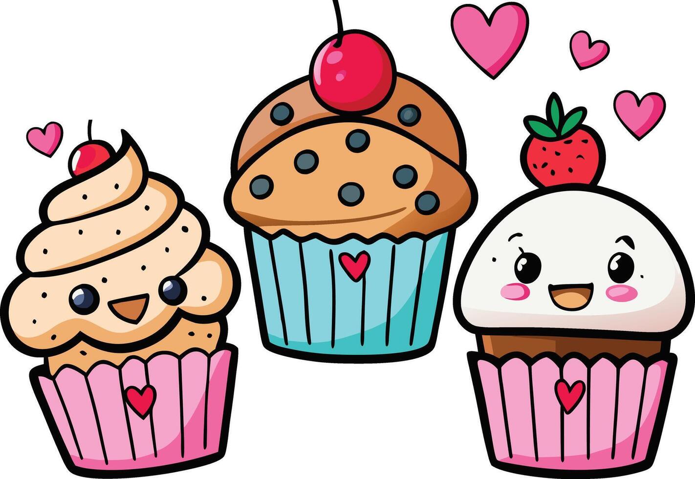 valentines day illustration Cupcake with Hearts vector