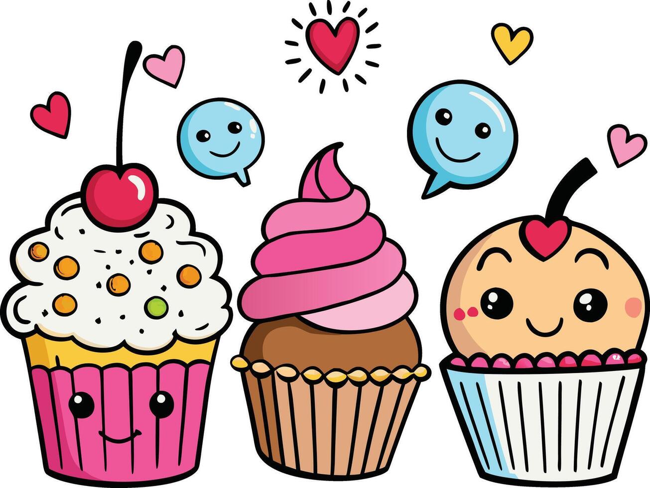 Cute of Cupcake with Hearts valentines day illustration vector