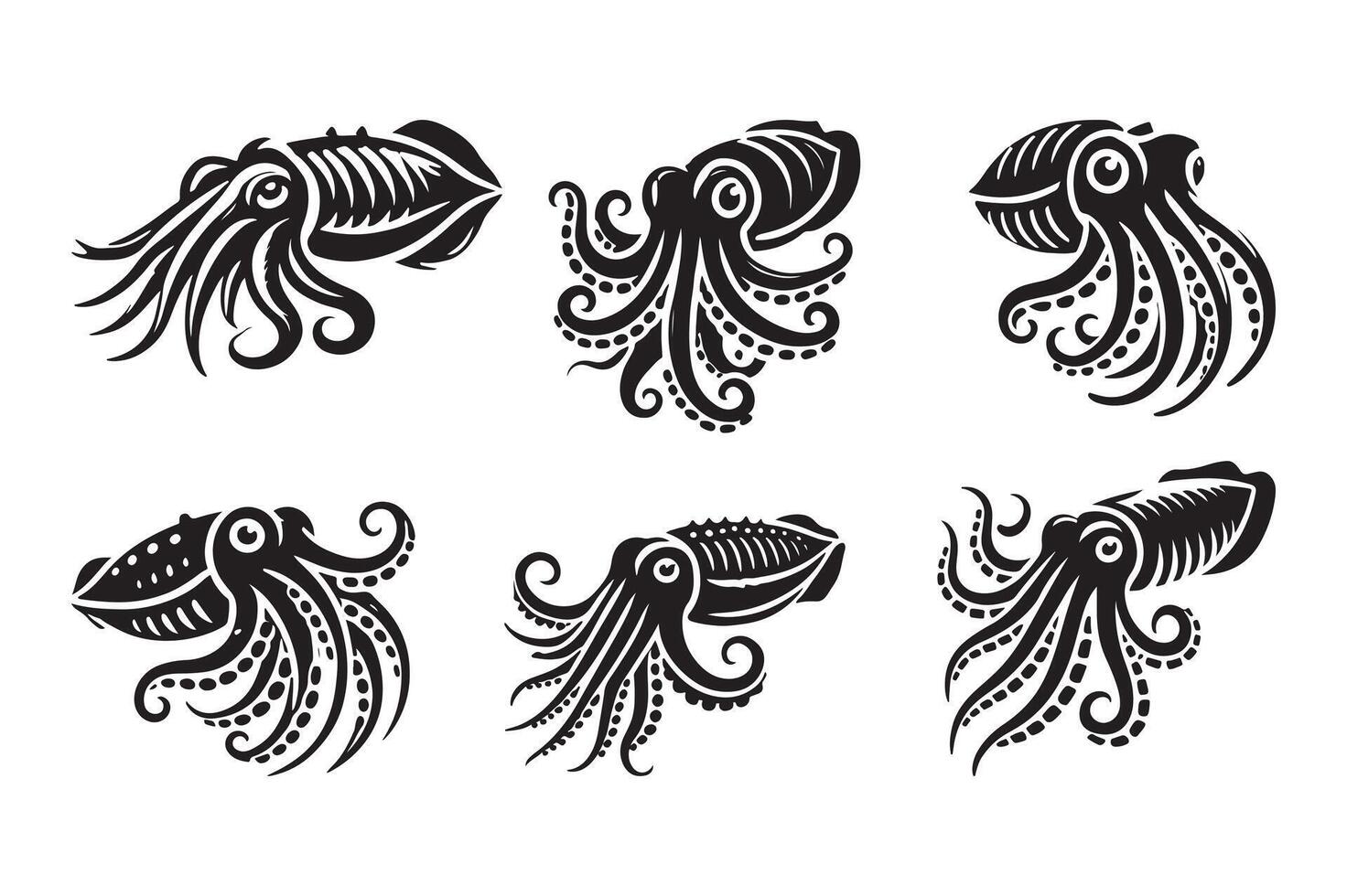 Cuttlefish Silhouette Illustrations for Print, Digital, and Branding Projects vector