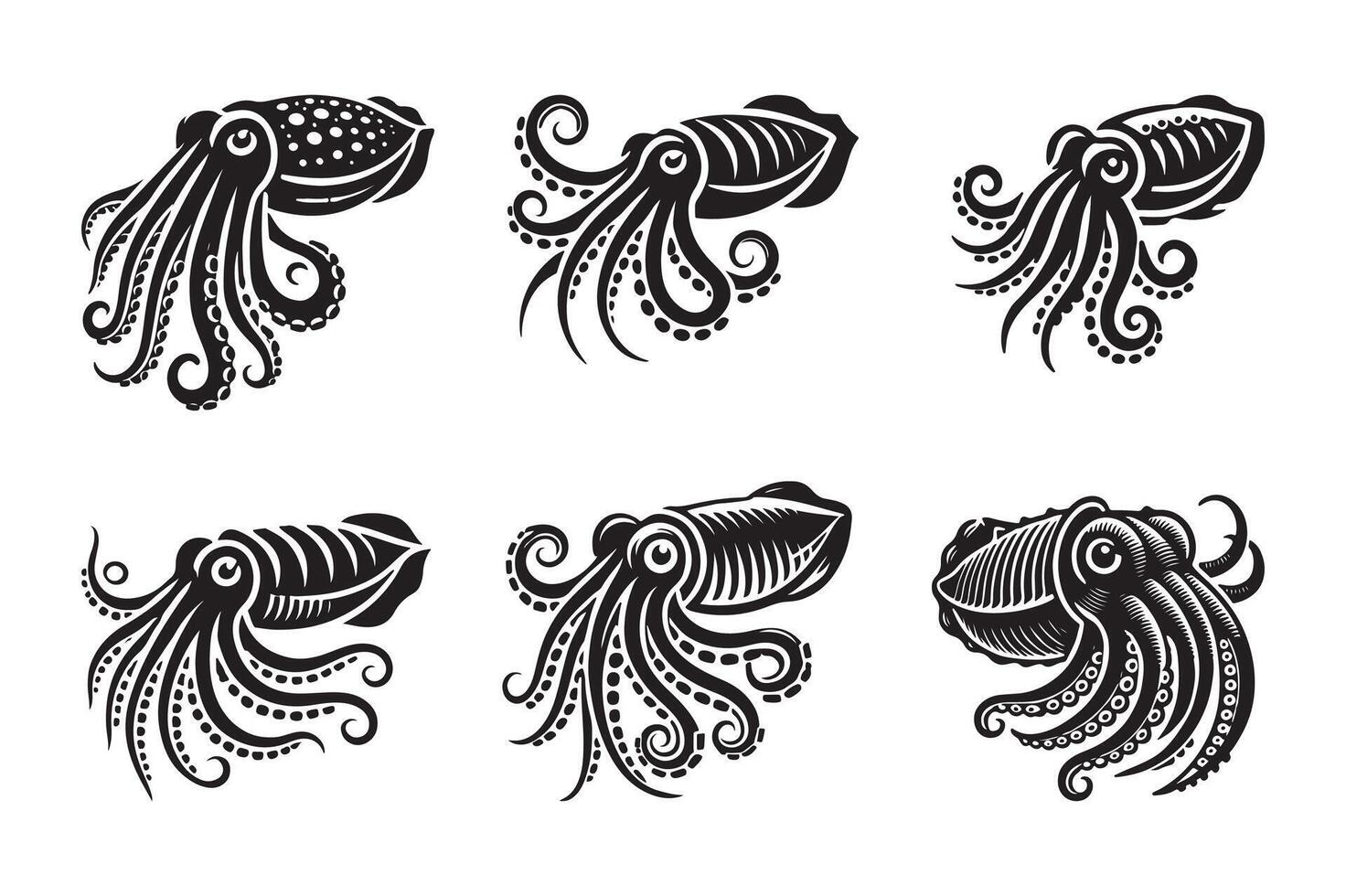 Versatile Cuttlefish Silhouette Illustrations for Logo, Icon, and Graphic Design vector