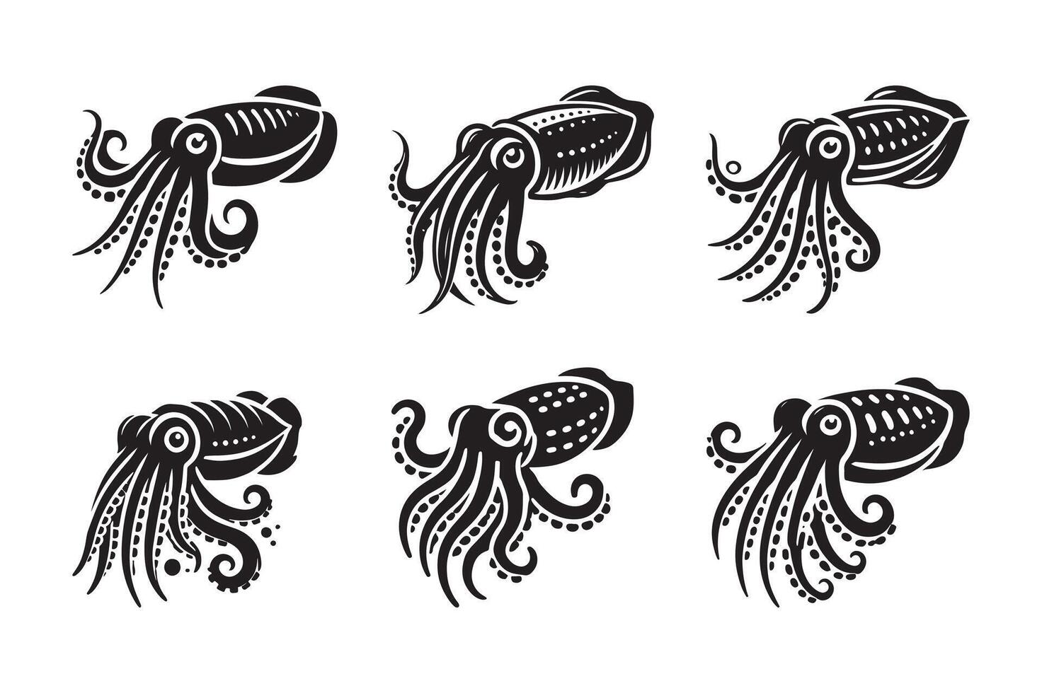 Stylized Cuttlefish Silhouette Illustrations for Sea Life Art Projects vector