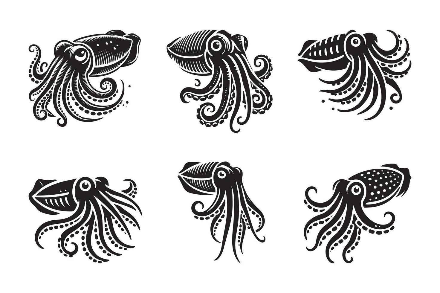 Elegant Cuttlefish Silhouette Illustrations for Eco-Friendly Graphic Design vector