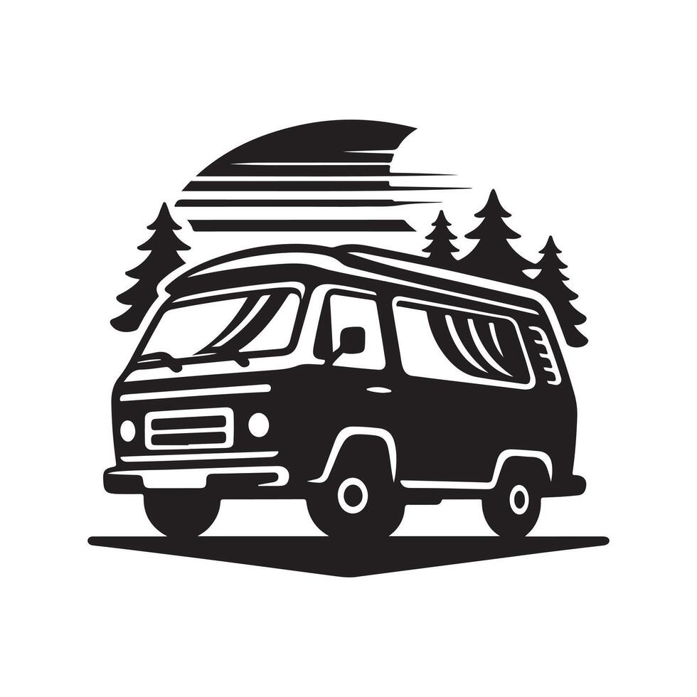 Adventure Awaits with Camper Van Silhouette Vectors Illustrations