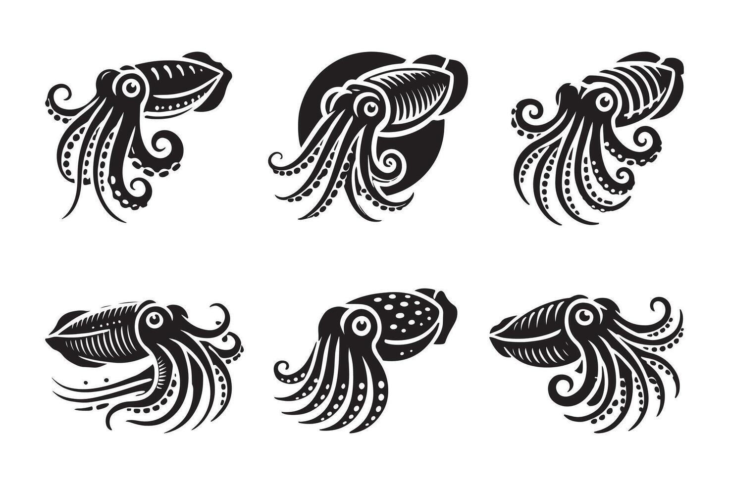 Download Artistic Cuttlefish Silhouette Illustrations for Custom Design Work vector