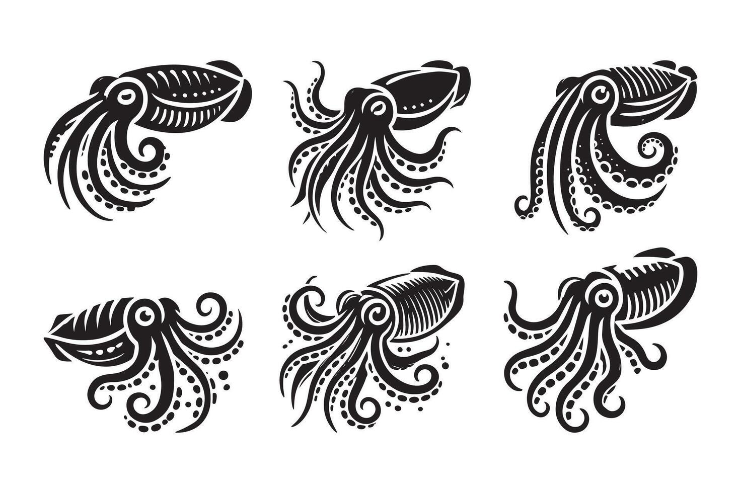 Cuttlefish Silhouette Illustrations for Marine Conservation and Education Graphics vector