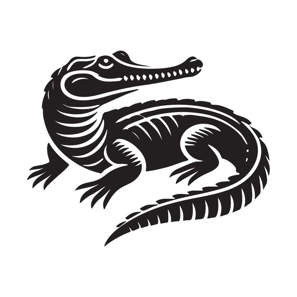 Exotic Wildlife Gharial Silhouette Illustrations for Custom Artwork vector