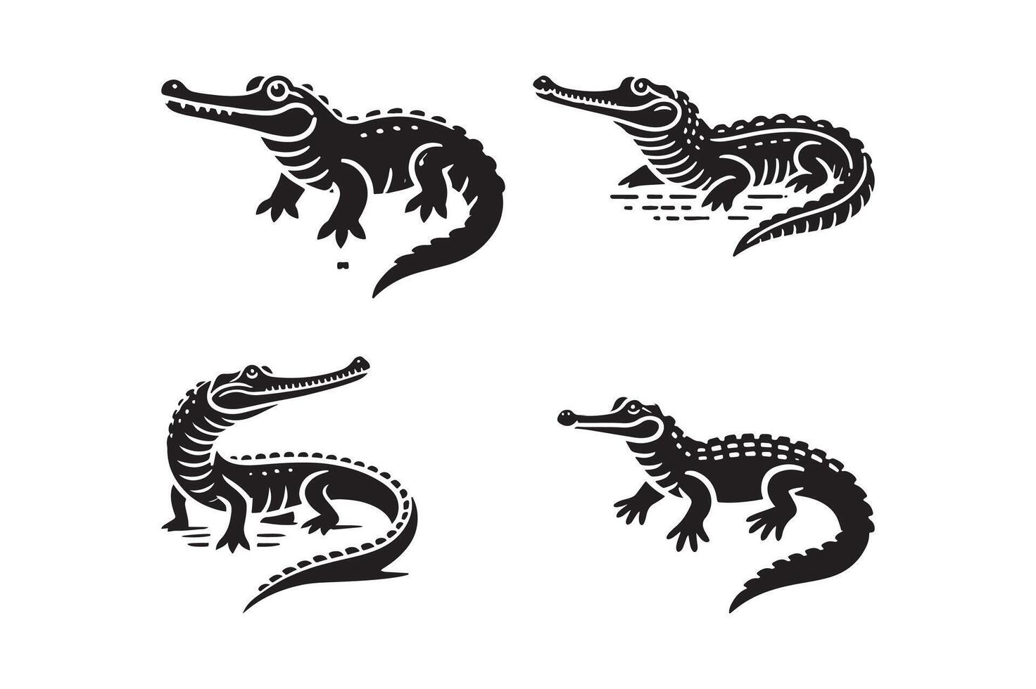 Creative Gharial Silhouette Illustrations for River Wildlife Art vector
