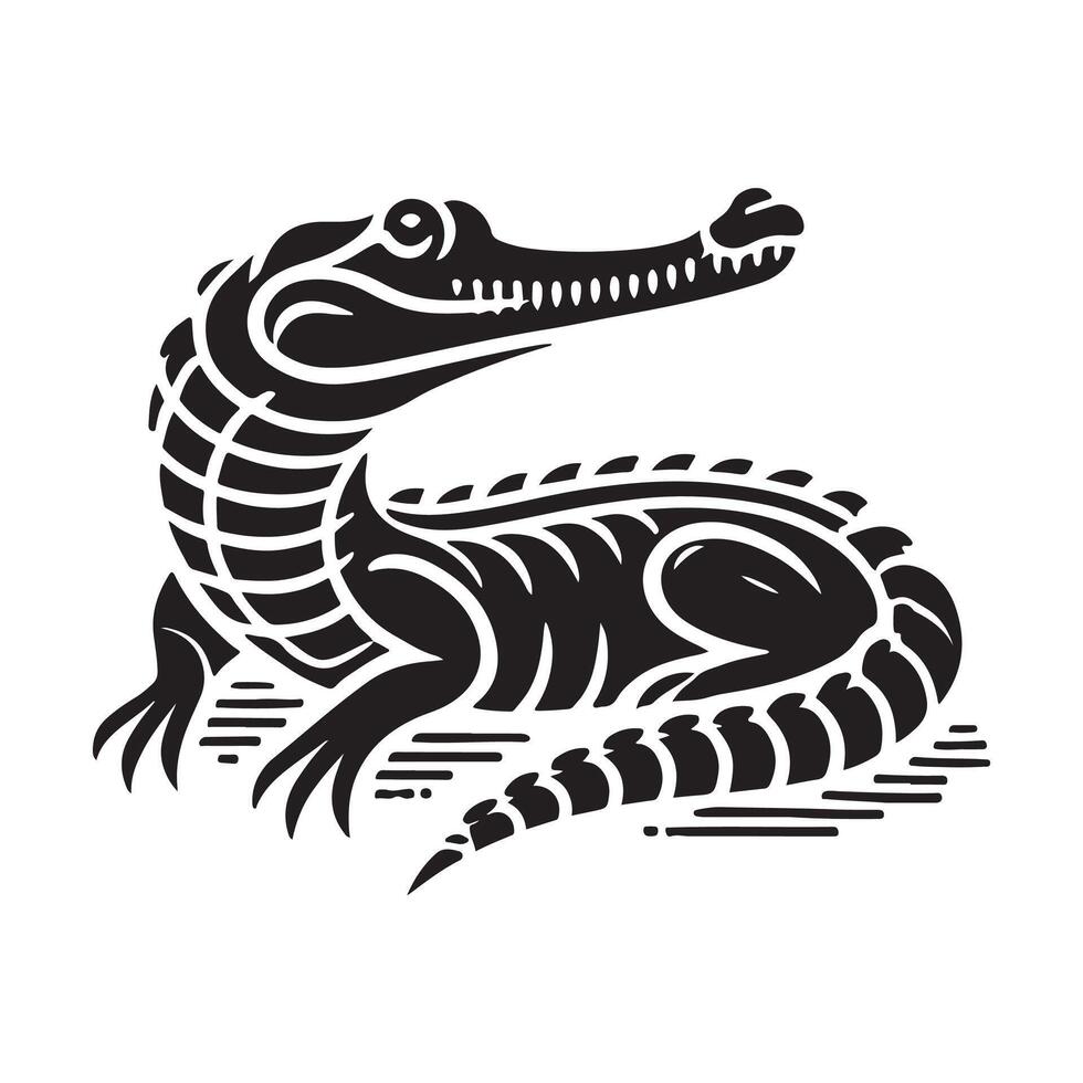 Wildlife Silhouette Illustrations Featuring the Gharial Species vector