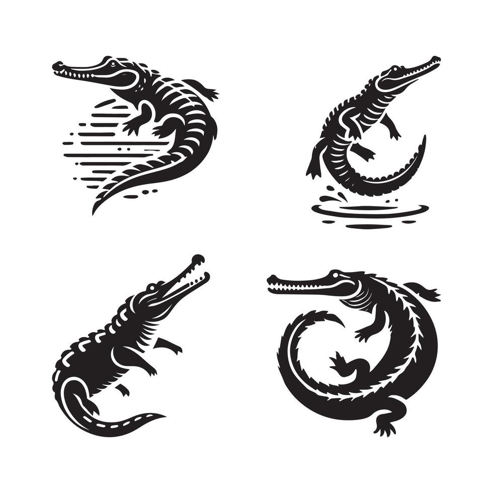Gharial Silhouette Illustrations for Informative Wildlife Graphics vector