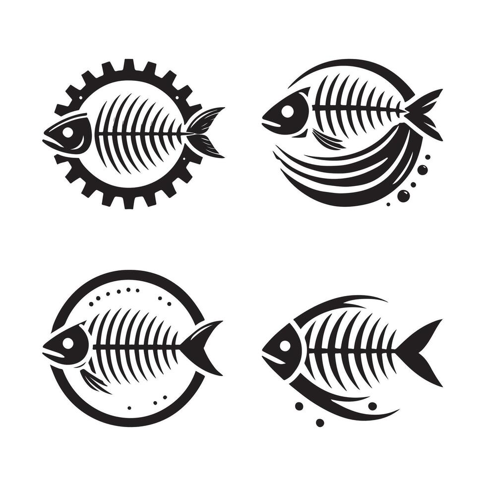 Fishbone Silhouette Illustrations Perfect for Packaging and Labels vector