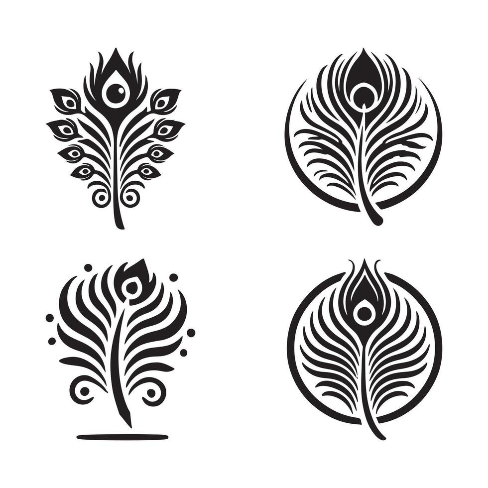 Peacock Feather Silhouette Illustrations Ideal for Branding and Logos vector