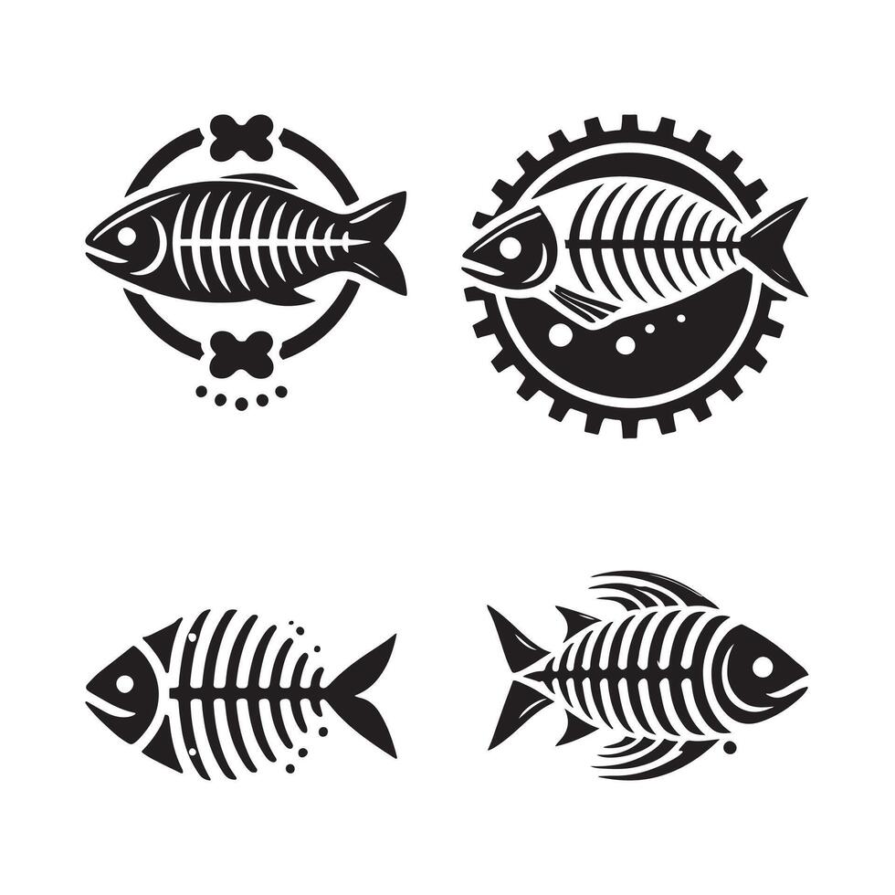 Fishbone Silhouette Illustrations for Art and Tattoo Designs vector