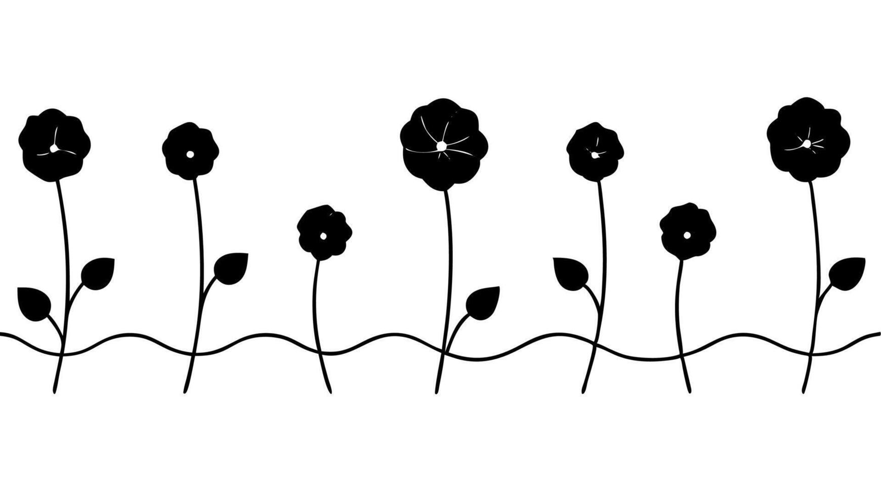 Free Minimalist Silhouette of Poppy Flowers for Creative Borders vector