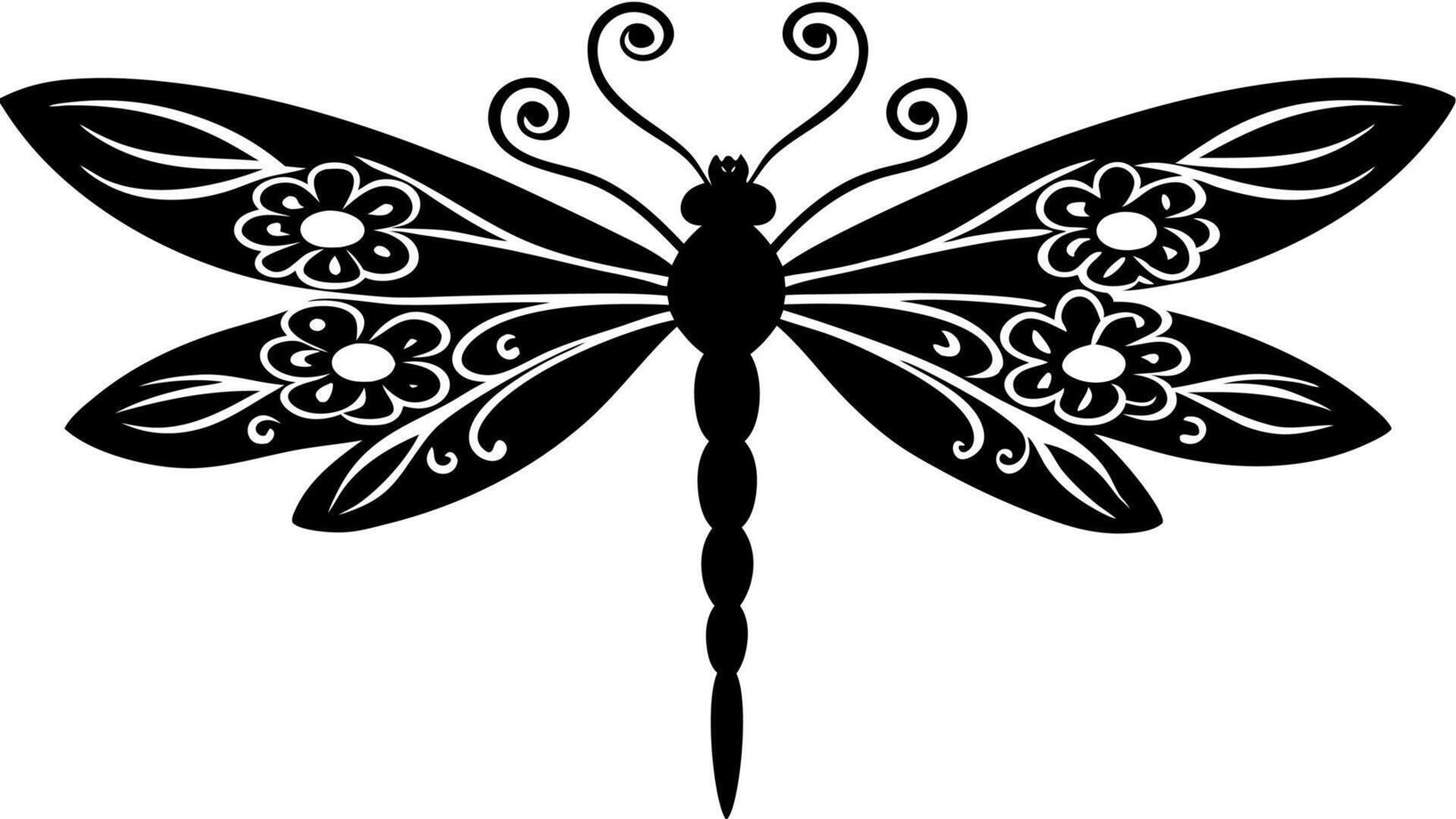Free Dragonfly Shaped Floral Silhouette for Creative Use vector