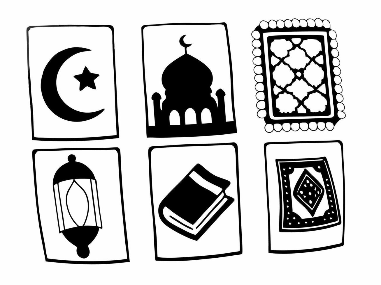 a set of islamic symbols including a mosque, a crescent, a star vector