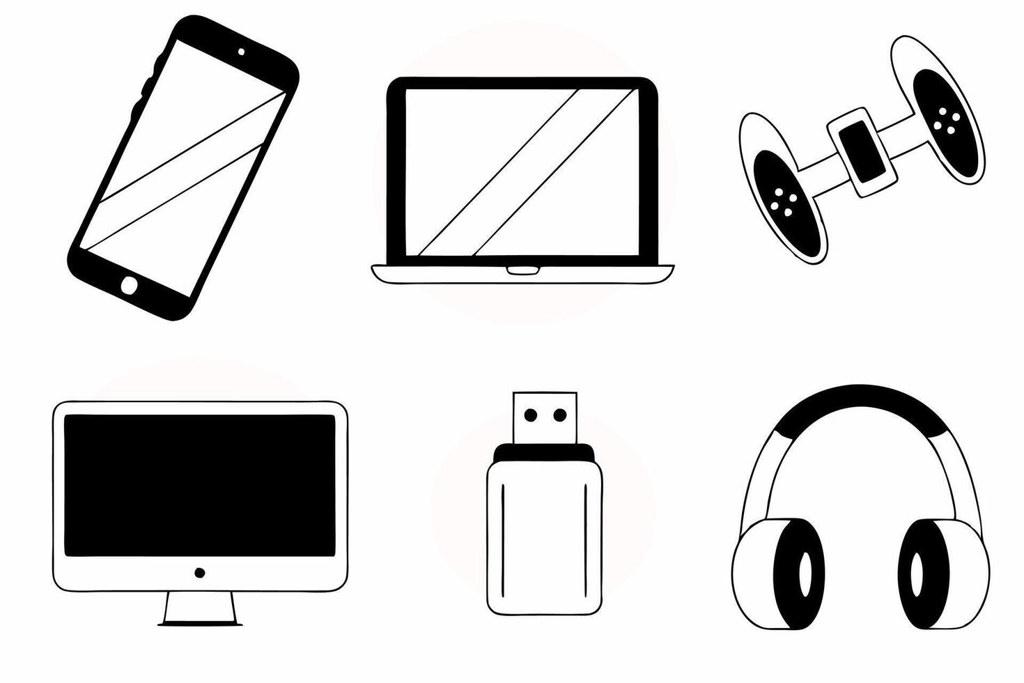 various electronic devices including a laptop, headphones, and a mouse vector