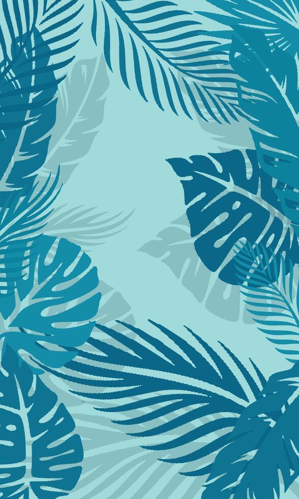 Abstract blue tropical leaves blank wallpaper vector