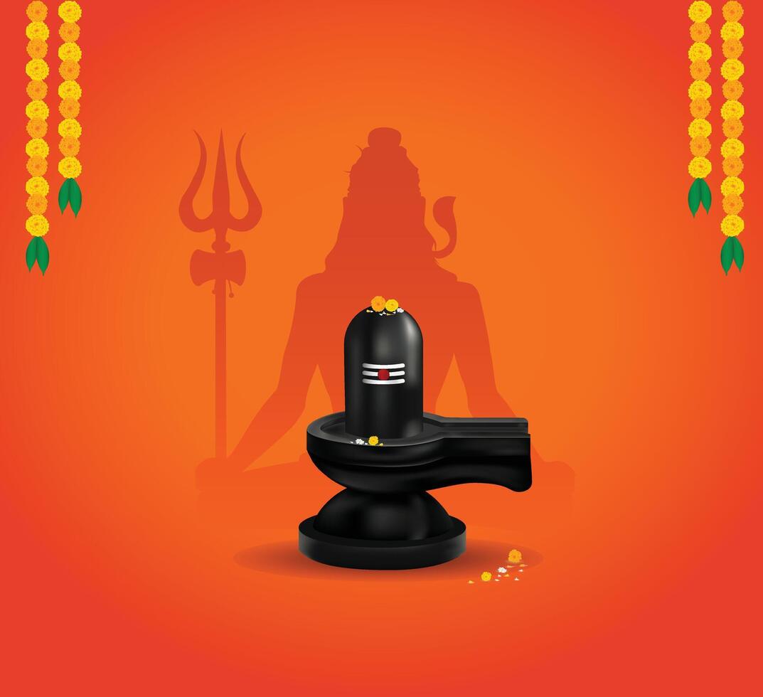happy maha shivratri with lord shiva and shivalingam with garland vector