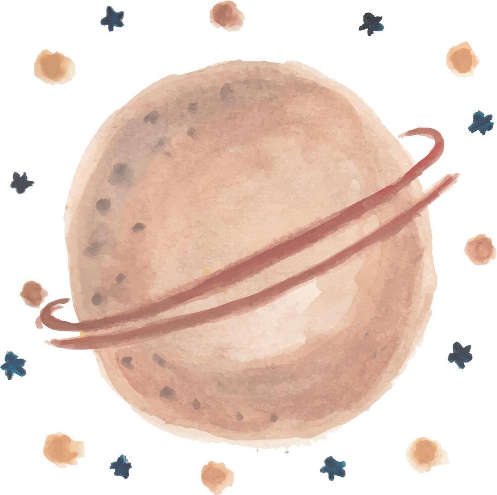 watercolor illustration of saturn planet and stars vector