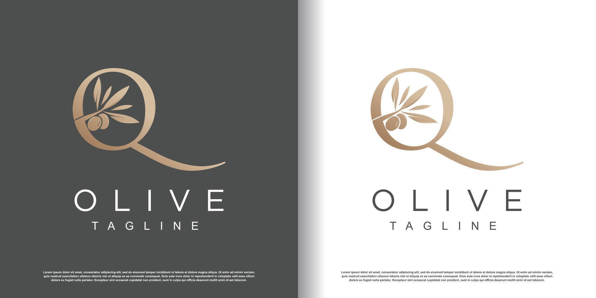 Olive logo design with initial letter Q and modern concept Premium vector