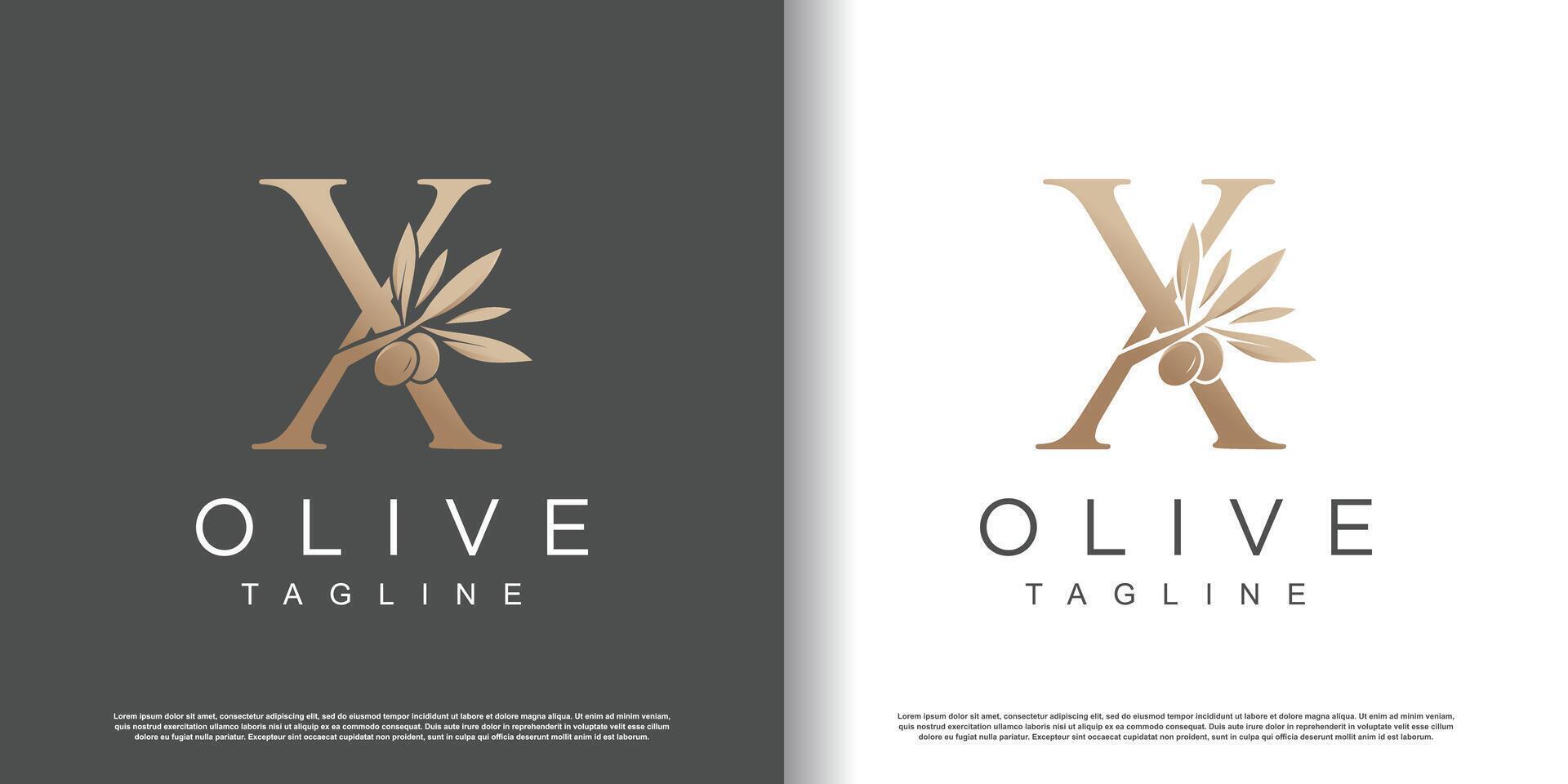 Olive logo design with initial letter X and modern concept Premium vector