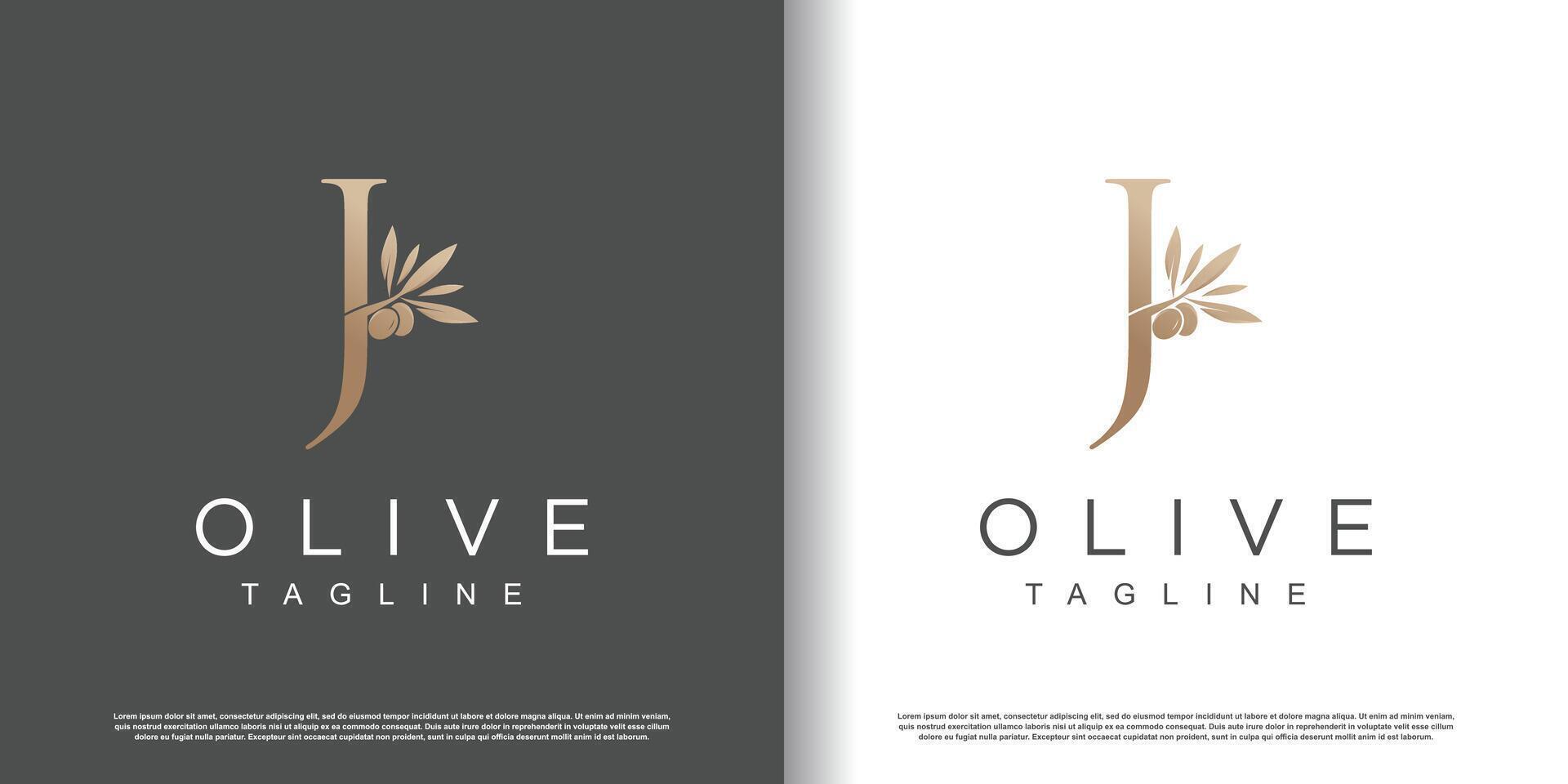 Olive logo design with initial letter J and modern concept Premium vector