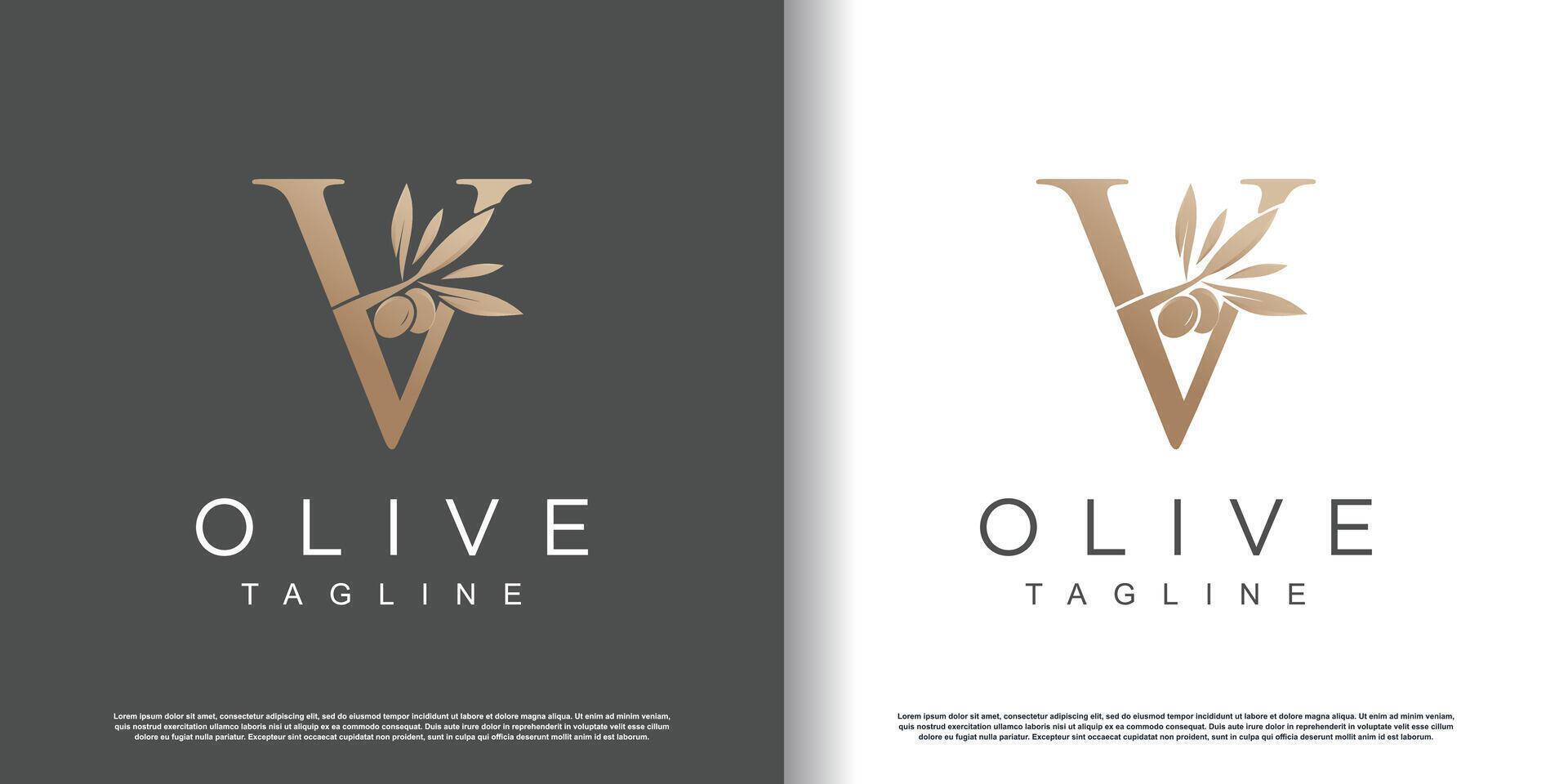 Olive logo design with initial letter V and modern concept Premium vector
