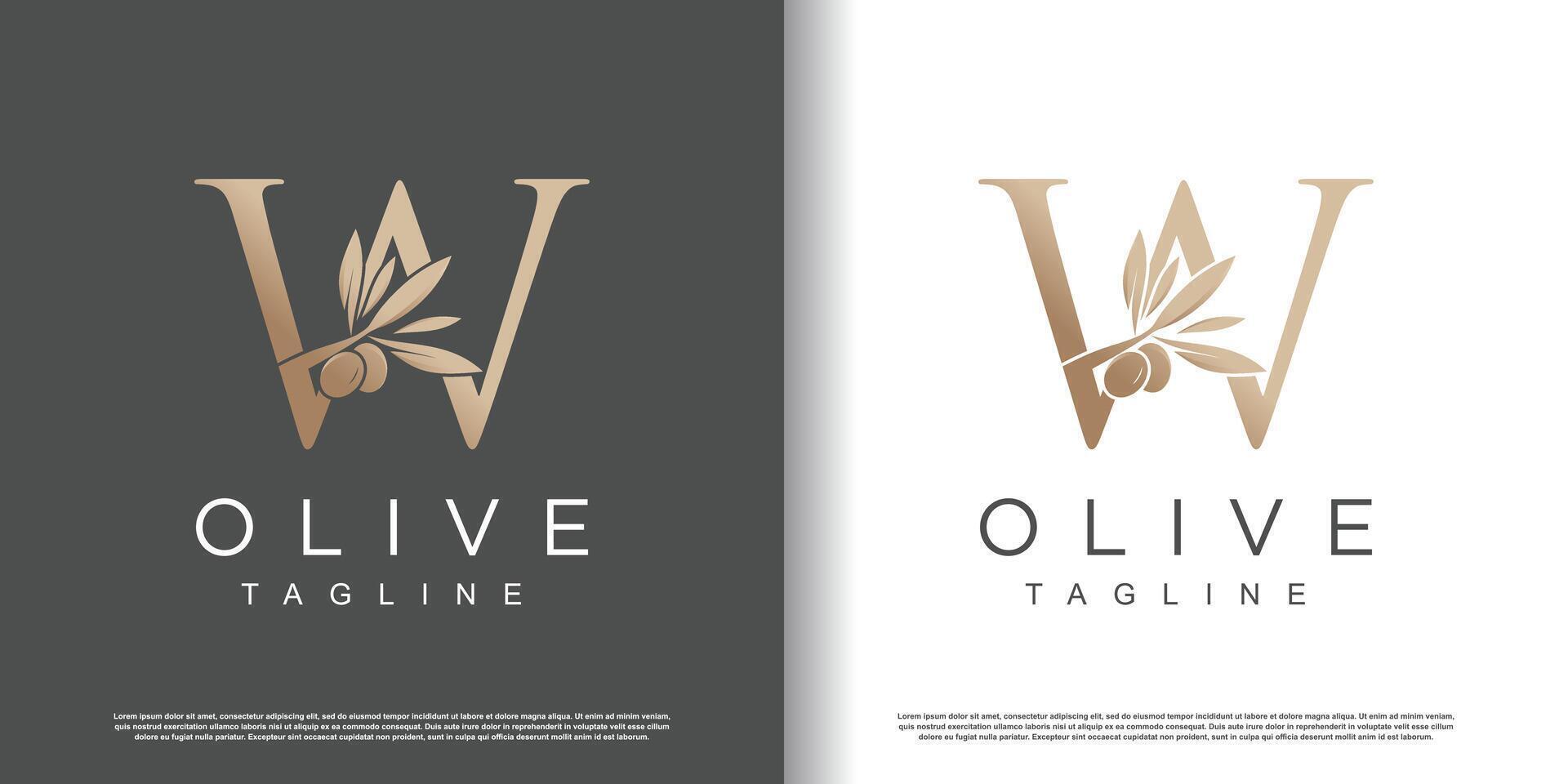 Olive logo design with initial letter W and modern concept Premium vector