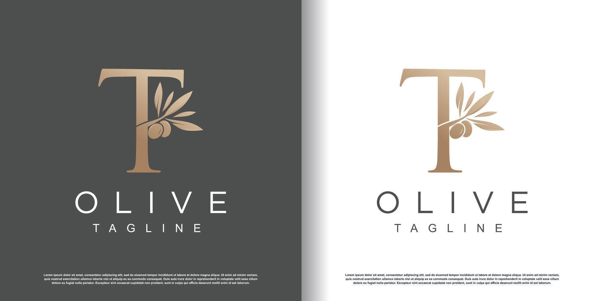 Olive logo design with initial letter T and modern concept Premium vector