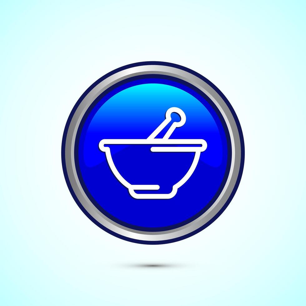 Mortar and pestle icon design illustration. Pharmacy sign symbol for app, website, and logo. Blue color round button design vector