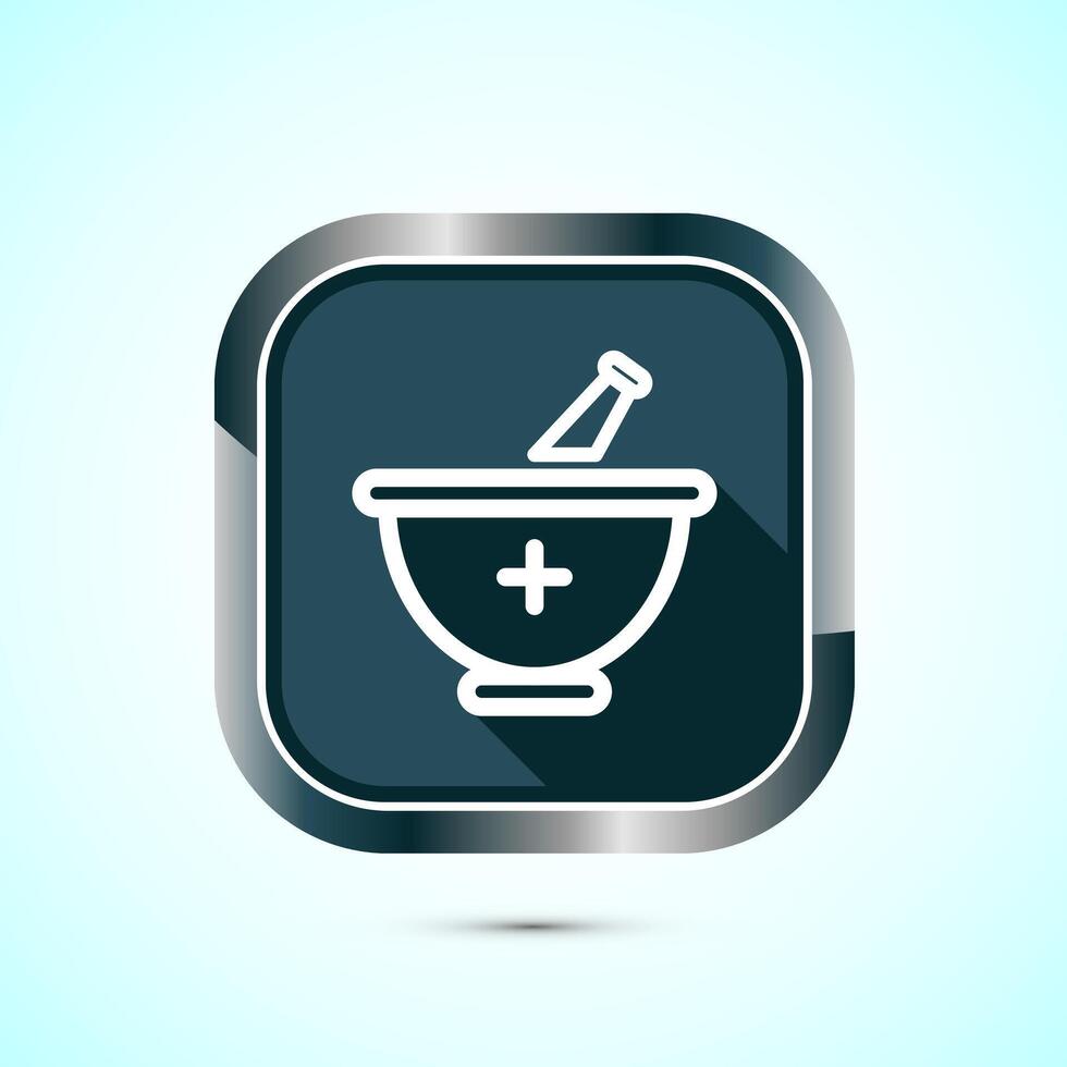 Mortar and pestle icon design illustration. Pharmacy sign symbol for app, website, and logo. Gray shadow button design vector