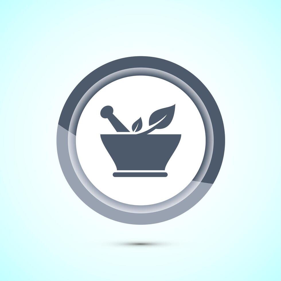 Mortar and pestle icon design illustration. Pharmacy sign symbol for app, website, and logo. Gray color button design vector
