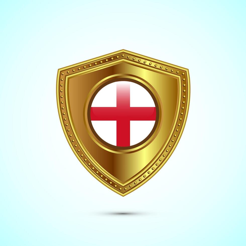 Rounded flag of England Guinea with glossy gold shield vector