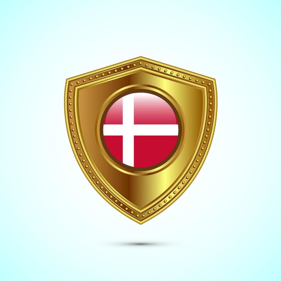 Rounded flag of Denmark with glossy gold shield vector
