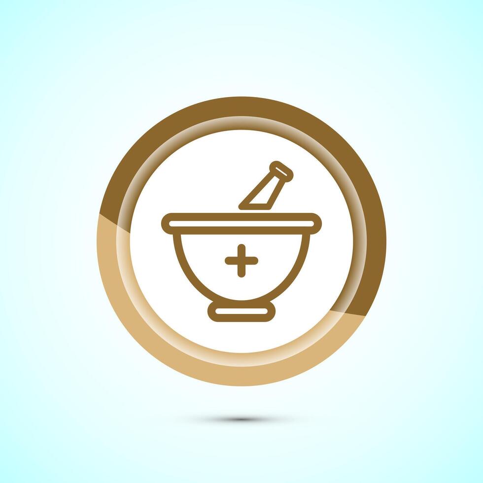 Mortar and pestle icon design illustration. Pharmacy sign symbol for app, website, and logo. Gold color button design vector