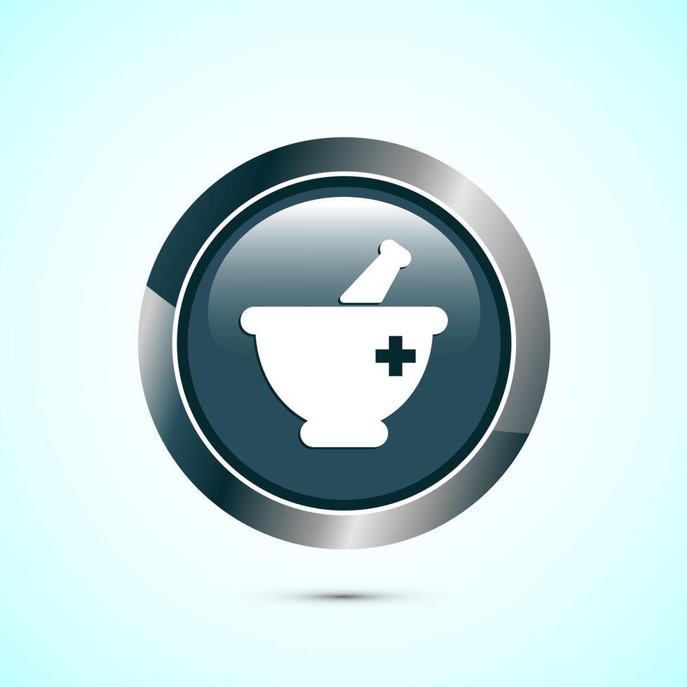 Mortar and pestle icon design illustration. Pharmacy sign symbol for app, website, and logo. Gray color round button design vector