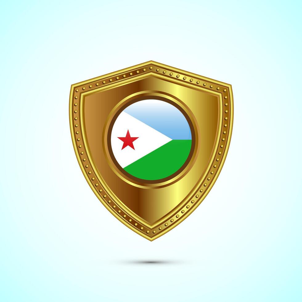 Rounded flag of Djibouti with glossy gold shield vector
