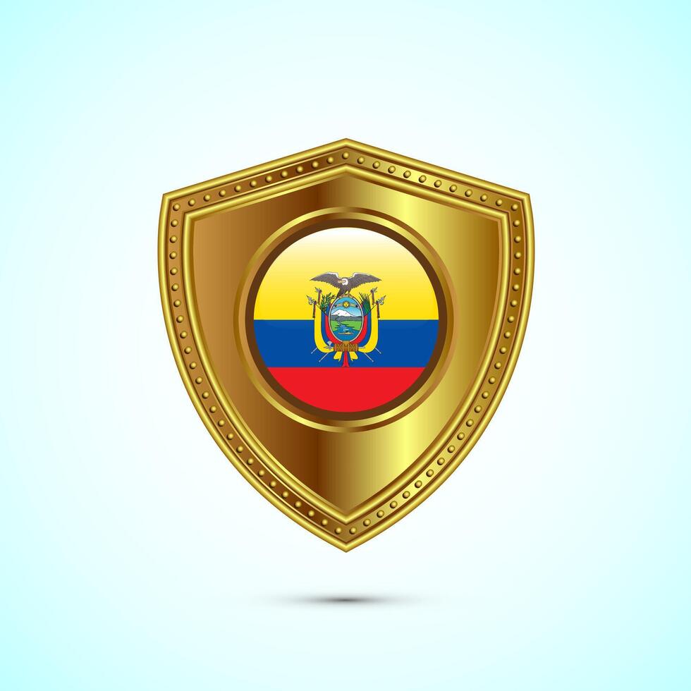 Rounded flag of Ecuador with glossy gold shield vector