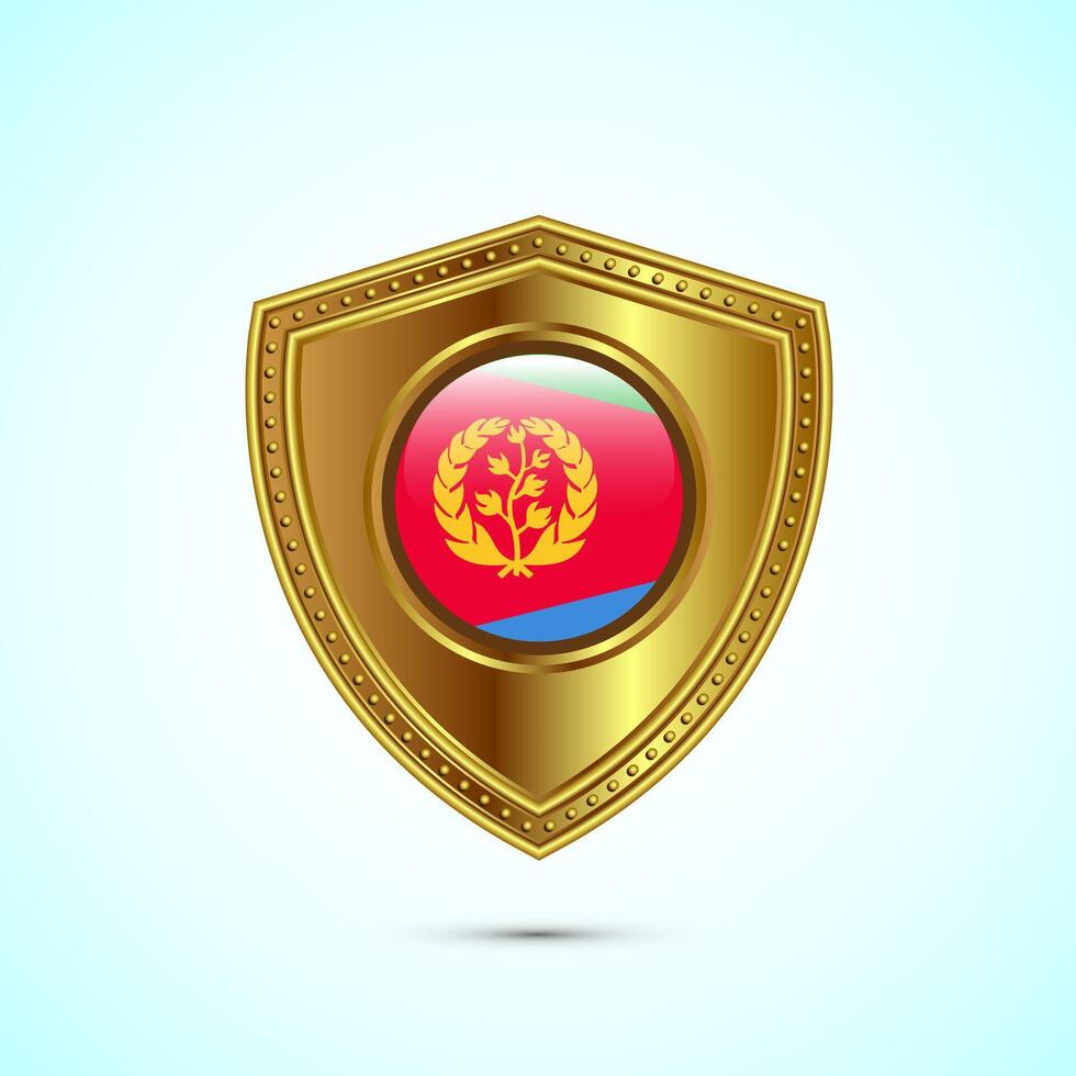 Rounded flag of Eritrea with glossy gold shield vector