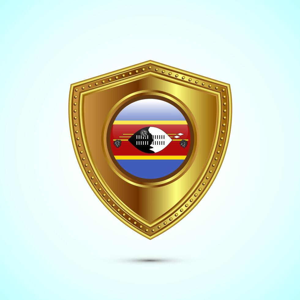 Rounded flag of Eswatini with glossy gold shield vector